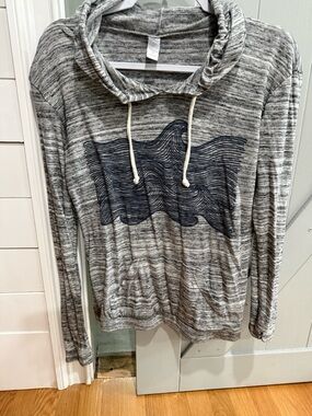 Alternative Heather Gray Striped Hoodie with Cream Drawcords